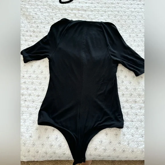 Alexander Wang Stretch Jersey Criss Cross Front Short Sleeve Bodysuit - Picture 8 of 11